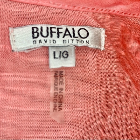 Buffalo Top Large Coral Semi-Sheer Short Sleeves Open Shoulders V-Neck Viscose - Picture 8 of 16